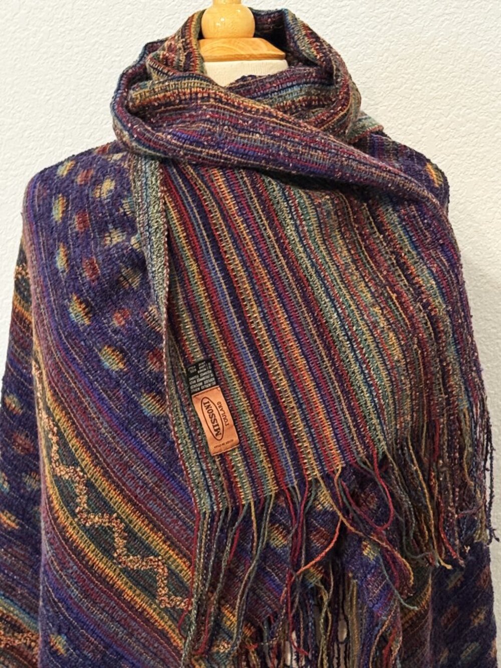 Missoni Vintage Large Knit Multicolor Scarf Shawl Wrap Mohair Wool Italy Fringe - Picture 2 of 10